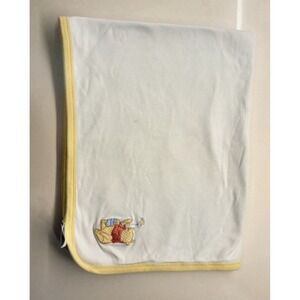RARE Vintage Disney Store Classic Pooh Embroidered Yellow/blue Blanket 31x25